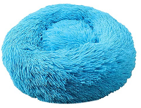 Cozomiz Donut Rundes Plüsch Hundebett Flauschig Waschbar Hundebett für Hunde Katzen Antistress Wolke Plüsch Hundebetten Hundekissen Hundesofa Katzenbett Blau 60cm