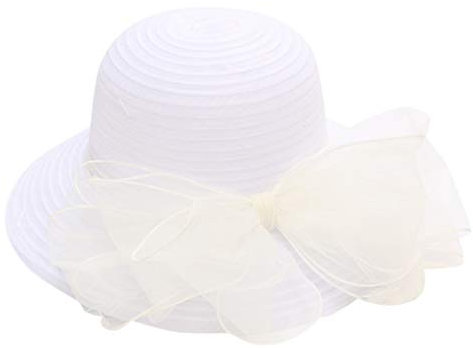 Zhiyao Damenhut Sommer Hut Strandmütze Strohhut Fischermütze Anglerhut UPF 50+ Sommerhut Faltbarer Damen Herren Strandhut für Sommer Strand Kirche Party Hochzeit, Weiß, Einheitsgröße