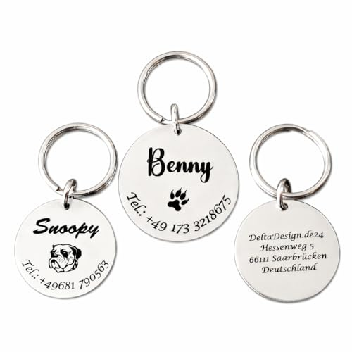 Hundemarke Ø 25mm Edelstahl mit Lasergravur | Dog Tag Anhänger, Hundehalsband, Katze, Welpen, Tiermarke, Pferd, Hundeanhänger