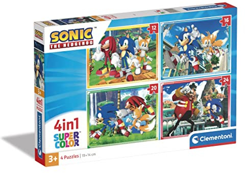 Clementoni - 21522 - Supercolor Puzzle 4 In 1 - Sonic - Puzzle 12,16,20,24 Teile Ab 3 Jahren, Buntes Kinderpuzzle Mit Besonderer Leuchtkraft & Farbintensität, Geschicklichkeitsspiel Für Kinder