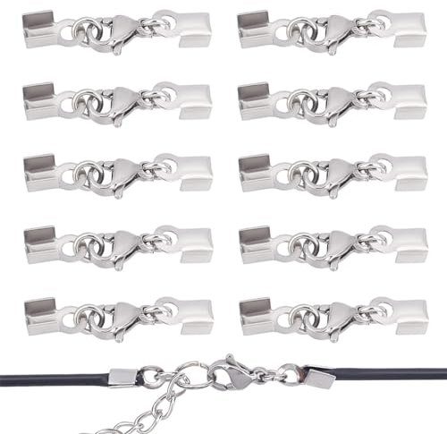 Schmuck Karabinerverschluss Set,10 Stück Lederband Kette Schnalle,Schmuckherstellung Karabiner Crimpenden,Für Ketten, Lederband, Schmuck, DIY Halskette Armband Verschluss Haken