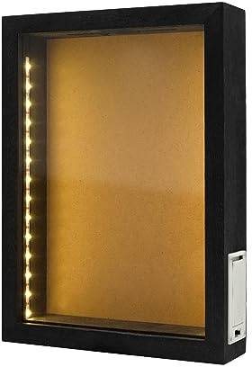 hvfun Caja de Sombra Negra de 8 x 11 Pulgadas con Luces, Vitrina con luz LED para corchos de Vino y boletos
