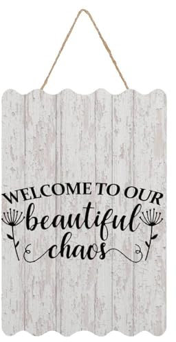 Willkommensschild Welcome to Our Beautiful Chaos, Holzschild mit Zitat, 20,3 x 30,5 cm, rustikale Holzschilder für Schule, Kindergarten, Klassenzimmer, Haustür, Veranda, Tor, Heimdekoration,