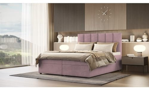 Verona Idee Boxspringbett Venus Kontinental 6 Größen Inkl. Lattenrost XXL Bettkasten 140cm x 200cm ROSA Bonell Matraze und Toper 4cm