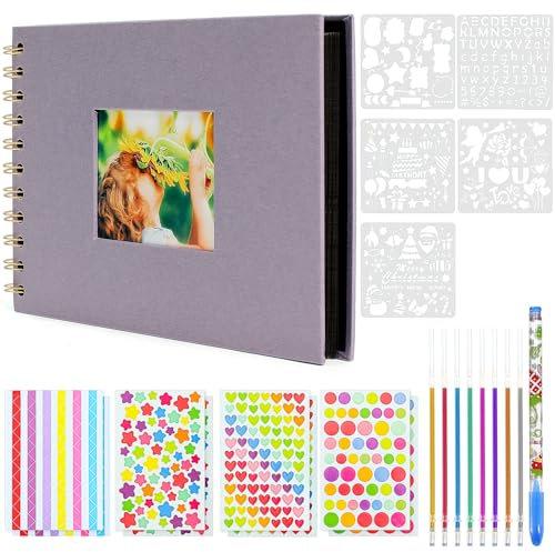 Album Fotografico Album Portafoto Spirale Scrapbook 60 Pagine Nere Album Ricordi Guestbook Fai da Te Scrapbooking Set per Matrimonioper Regali Nozze Valentino Anniversario Compleanno (Viola)