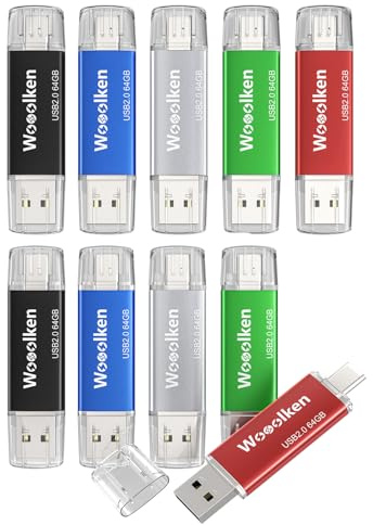 10 Stück USB Stick 64GB 2.0,WOOOLKEN Dual Type-C Speicherstick | für Type-C Handy/Smartphone/Laptop/Notebook/PC