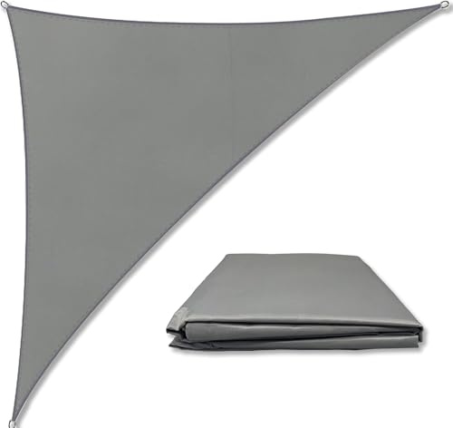 Triangle Sun Sail Shade Waterproof, 4mX4mX5m Grey Garden Sail Right Angle Garden Canopy with 4 Sizes Optional, 3 Ropes, UV Block, Patio Sunshade Sunscreen Awnings Hot Tub Shelter for Outdoor