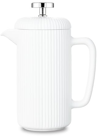 Easyworkz Porzellan-French-Press, 1000ml, Kaffeemaschine mit Edelstahl-Kolben, Elfenbein