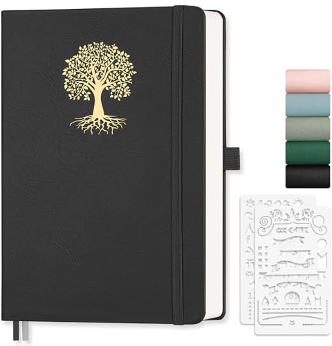 EMSHOI A5-Notizbuch, blanko, Tagebuch, 192 Seiten, 100 g/m², Hardcover, Leder, Skizzenbuch mit Kritzelschablone, unliniert, einfarbiges Kunst-Skizzenbuch für Damen, Herren, Arbeit, Schule, Zeichnen,