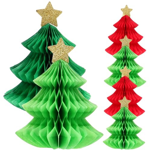 GAROZATION 6stücke Teiliges Honigwaben Weihnachtsbaum Deko Tischdekoration Weihnachtsfest Party Deko Rot Grün Festliche Wabenpapier Christbaumschmuck Für Familienfeiern Und Themenpartys