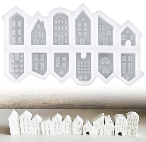JOOTUEPO Stampo in Silicone per Colata Case, 12 Pezzi Stampi in Silicone per la Casa Mini, Stampi in Silicone per Versare la ghirlanda, Stampi in Gesso con Calcestruzzo Creativo
