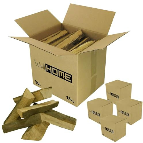 Set de 5 Cajas de Leña 75Kg (5 x 15Kg) de Madera de Haya Seca para Chimeneas y Barbacoas/Palos de 30-50cm de Longitud