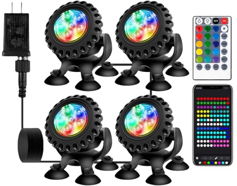 HOSPAOP Illuminazione per laghetto, luce subacquea, piscina a LED, illuminazione con telecomando, app Bluetooth, RGB, IP68, impermeabile e ventosa per piscina, cascata, laghetto da giardino