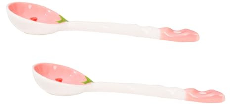 2 Stück Keramik Suppenlöffel Rosa mit Erdbeermuster