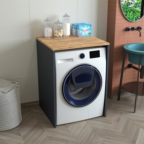 ROOMART, Badezimmer Atlantic, Waschmaschinenschrank, Badezimmerschrank BHT: 65 x 90 x 60 cm, in Weiß-Eiche, Anthrazit Eiche (anthrazit Eiche)