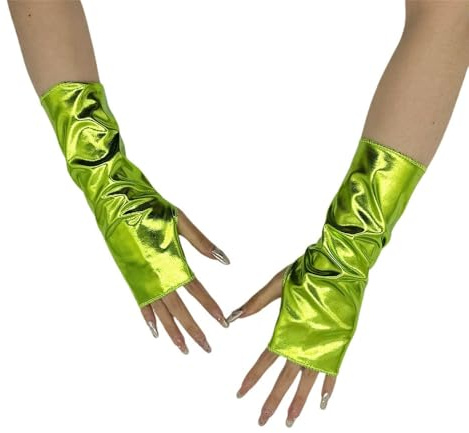 Uteruik Fingerlose Handschuhe, kurze Opern-Fäustlinge, Lacklederhandschuhe für Damen, Abend, Hochzeit, Teeparty, Abschlussball, Cosplay, grün, Einheitsgröße
