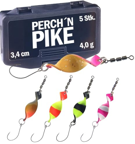 Forellen Spoon Set für Forellen & Barsch, Forellenköder inkl. Box für Fischen mit UL-Ködern in Zwei Größen, Angelzubehör für das Angeln mit Spoons, 5 oder 10 STK (5 x 3,4cm / 4,0g)