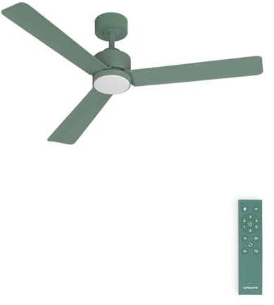 CREATE / WIND MODERN M/Ventilador de techo con luz verde sage con mando / 40W, Luz LED 3 temperaturas, Ø132 cm, programable, 6 velocidades, función verano-invierno