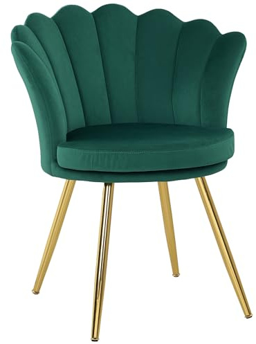 HOMCOM Fauteuil Coquillage Chaise Coiffeuse Fauteuil en Velours avec Pieds en métal doré pour Salon Chambre et Salle à Manger 67l x 64P x 77H cm Vert