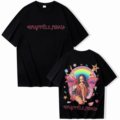 Hip Hop T-Shirt per Gli Uomini Donne Chappell Cantante Roan Musica Stampata T-Shirt Moda Strada Fan Coppia Pullover Sport Cotone Maniche Corte (Nero,S)