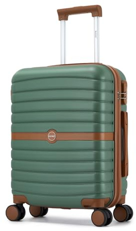 Kono Cabin Suitcase 55x40x20 Lightweight ABS + PC Hard Shell Carry On Trolley Case Small Travel Hand Luggage with 3 Digit Combination Lock Spinner Wheels (Green/Brown)