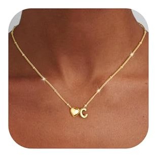 TINGN Gold Herz Kette mit Buchstaben - 14K Gold Vergoldet Kette mit Buchstaben A-Z Herz Anhänger Ketten Mädchen Buchstabenkette Schmuck Damen Personalisierte Geschenke für Frauen Mädchen Freundin
