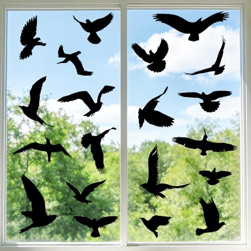 Inreeme Anticolisión Pegatinas Ventana Pájaros - 37 Unidades Pegatinas para Ventanas Protección Contra Pájaros Negro, Imágenes Estáticas Reutilizables para Ventanas Contra Choques De Aves