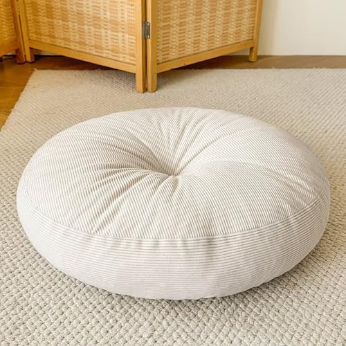 Generisch Cord Sitzkissen Rund 45x45 cm, 13 cm Dick Bequemes Atmungsaktiv Stuhlkissen, rutschfest Waschbare Sitzpolster, Runde Stühle Kissen für Esszimmer Küche Garten, Weiß