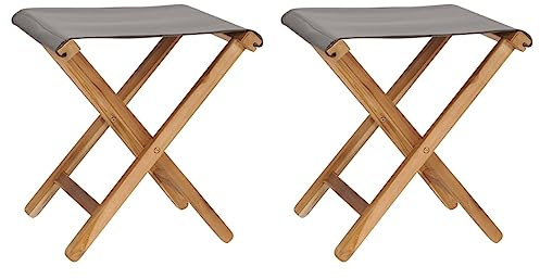 HANJIEFACAI Klappstühle 2 STK. Teak Massivholz und Stoff Dunkelgrau Terrassenstuhl Gartenstuhl Balkonstuhl Outdoor Stuhl für Balkon Hof Schlafraum Camping