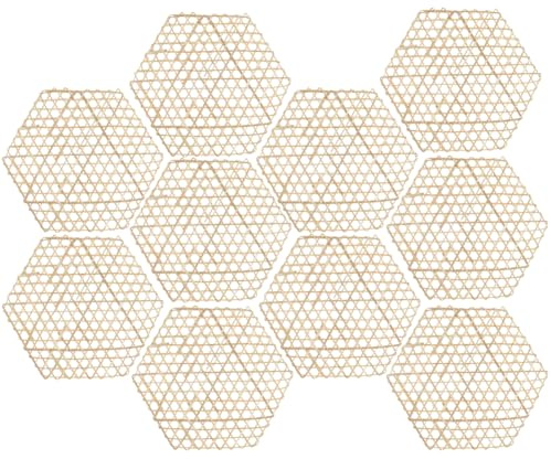 CRASPIRE 10Pcs Bamboo Food Mat Food Steamer Liner Hexagon Shaped Light Khaki Weaving Net Mesh Reusable Hot Pads Non Stick Placemats for Steaming Dumplings Fish Dish Home Table Display Accessory
