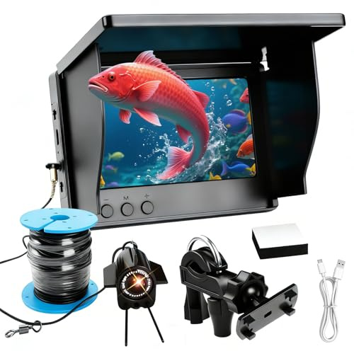 Underwater Fishing Camera, 4.3 Inch IPS Display and 30M Cable, Night vision infrared lamp, 220° Wide Angle, Waterproof Fish Finder Video Camera for Ice River and Boat Kayak Fishing (30M)