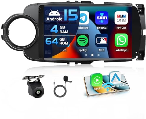 Inefala 4+64G Radio para Toyota Yaris Grmn 2012-2017 Android 15 con 9'' In-Cell Pantalla con Wireless Carplay y Android Auto Mirror Link Radio FM/RDS GPS WiFi Bluetooth SWC Cámara Inversa