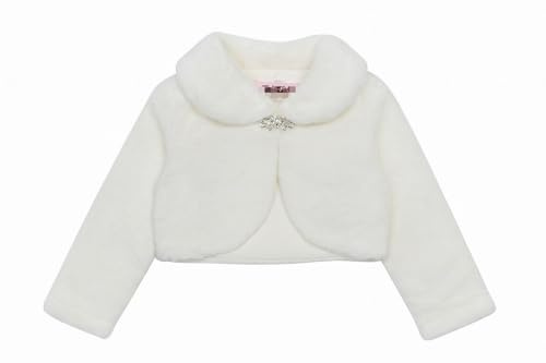 Bolero de Piel sintética Color Marfil para niñas, Manga Larga, Cierre de Gancho, Talla 5-6 años