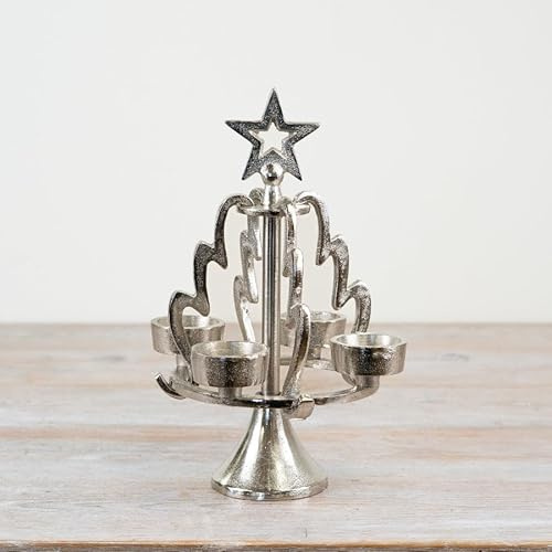 Tree T-Light Holder – 28cm Metal Candle Stand, Festive Christmas Tealight Decoration