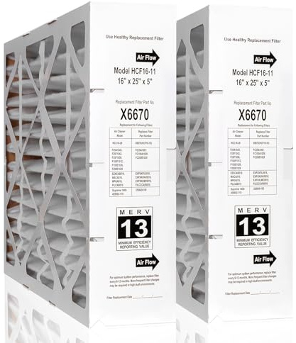 X6670 Filter 16x25x5in MERV 13, Fits Lennox X6670, Honeywell FC100A1029, Carrier EXPXXFIL0016 filter (Actual dimensions: 15.75 x 24.75 x 4.38in), Foldable Design for Easy Storage (2 Pcs)