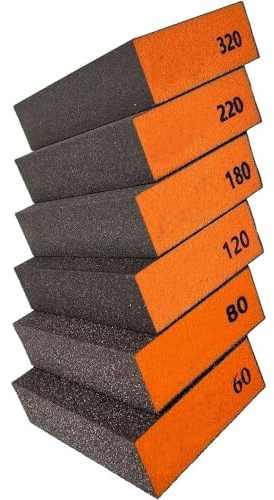 6 bloques de lijado, bloque de papel de lija grueso y fino, lavables y reutilizables, esponjas de lijado para pulir paredes de madera y metal