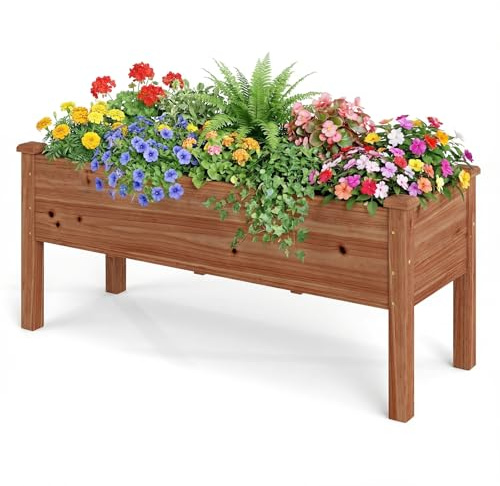 RELAX4LIFE Fioriera da Esterno, Orto Rialzato da Esterno in Legno di Abete Naturale con Fori di Drenaggio, per Balcone, Giardino, Cortile, per Verdure, Fiori, Erbe, Frutta (Marrone, 120x44x51cm)