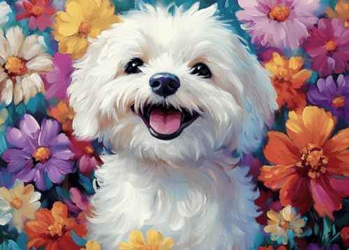 GLXPOG Hund Diamond Painting Erwachsene, 5D Runder Vollbohrer Diamant Kunst Bilder Blume Diamant Mmalerei Set für Geschenk, zur Entspannung und als Wanddeko 30x40 cm