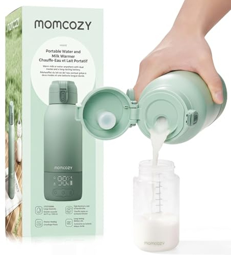 Momcozy Flaschenwärmer Baby unterwegs, schnell erwärmen | Kabellos, für unterwegs & Reisen, 500 ml Kapazität, 24x Nutzung/Akku, USB-C, BPA-frei, Grün