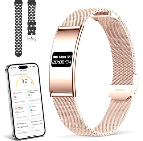 Bracelet Connecté Femme Homme, Montre Connectée de Surveillance de la Sante, Battery Rechargeable, IP68, Suivi Sommeil & Cardio, SpO2, Bracelet d’activité Sport et Santé avec 20+ Modes (Doré)