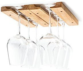 Fox Run Mounted Under-Cabinet Wooden Wine Glass Holder Rack, 11 x 7 x 0.75 inches, Brown
