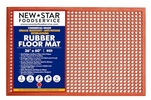 New Star Foodservice 54521 Commercial Grade Grease Resistant Anti-Fatigue Rubber Floor Mat, 36 x 60, Red