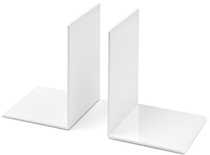 OSCO Plastic Bookends with Clear Rubber Pads Non Slip, Stylish Plastic Book Supports for Desk, Office, Shelf, Home, Modern Design, H17.2 x W12 x D12 cm, White (Medium)