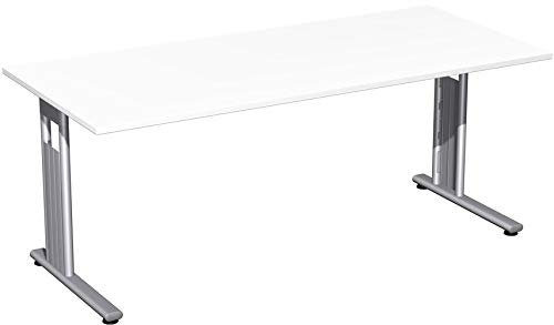 Gera Möbel C Fuß Flex Schreibtisch, Holzdekor, weiß/Silber, 180 x 80 x 72 cm