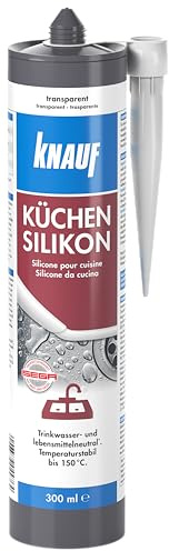Knauf Küchen-Silicon zum dauerelastischen Verfugen von Eck-, Anschluss- und Dehnungs-Fugen – schnell vernetzendes Hochleistungs-Silicon für den Lebensmittel-Bereich, 300-ml, Transparent