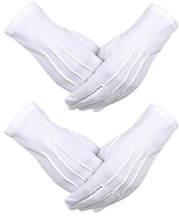 2 Paar Weiße Nylon Baumwolle Handschuhe mit Snap Verschluss für Polizei formale Tuxedo Ehrenwache Kostüm Parade Handschuhe, 9,05 Zoll