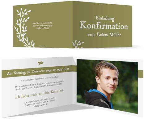 Personalisierte Foto Konfirmation Einladungskarten Wachsende Knospen ab 10 bis 100 Stück Konfirmationseinladungen selbst gestalten, Kommunionskarten Klappkarte
