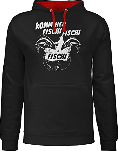 Shirtracer - Pullover Herren Frauen Hoodie Kontrast zweifarbig - Angler Geschenke & Angeln Zubehör - Komm her Fischi