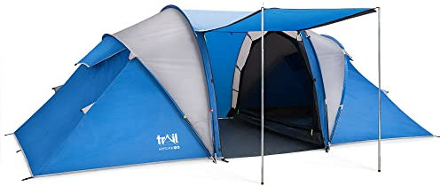 Trail Hartland 4 Man 2 Room Tent With Living Area and Awning, 3000mm Waterproof Rating, Tunnel Tent with Dark Zone Bedroom Technology, Family Camping, Bag Included (420cm x 210cm x 140/115cm)