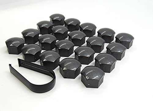 Partsdealers WHEEL NUT COVERS FOR VOLVO S60 S80 S90 V90 V60 V70 V90 XC40 XC60 XC70 XC90 BOLT CAPS LOCKING 19mm GLOSSY DARK GREY +TOOL SET